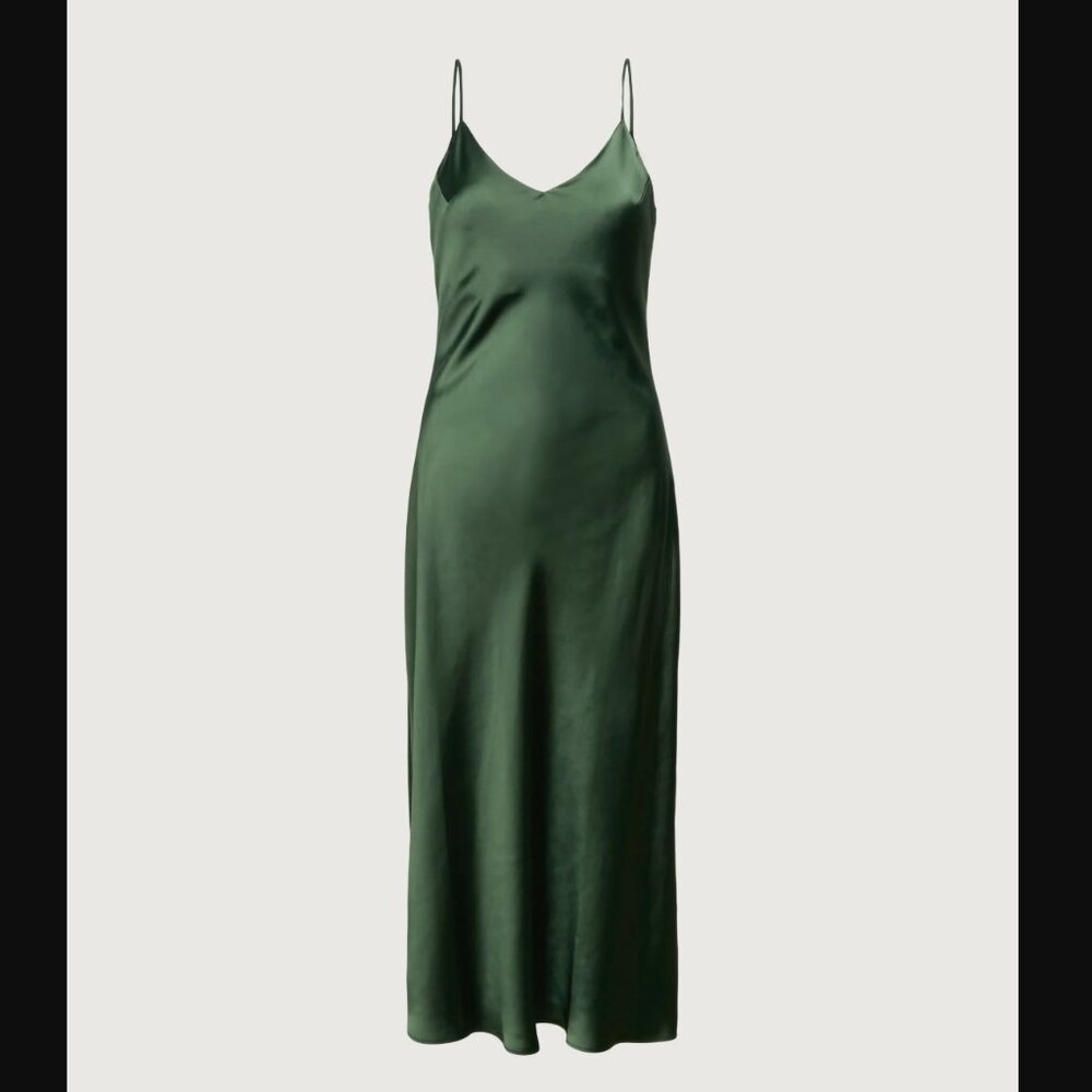 OAK + FORT SATIN V-NECK SLIP MIDI DRESS NWT